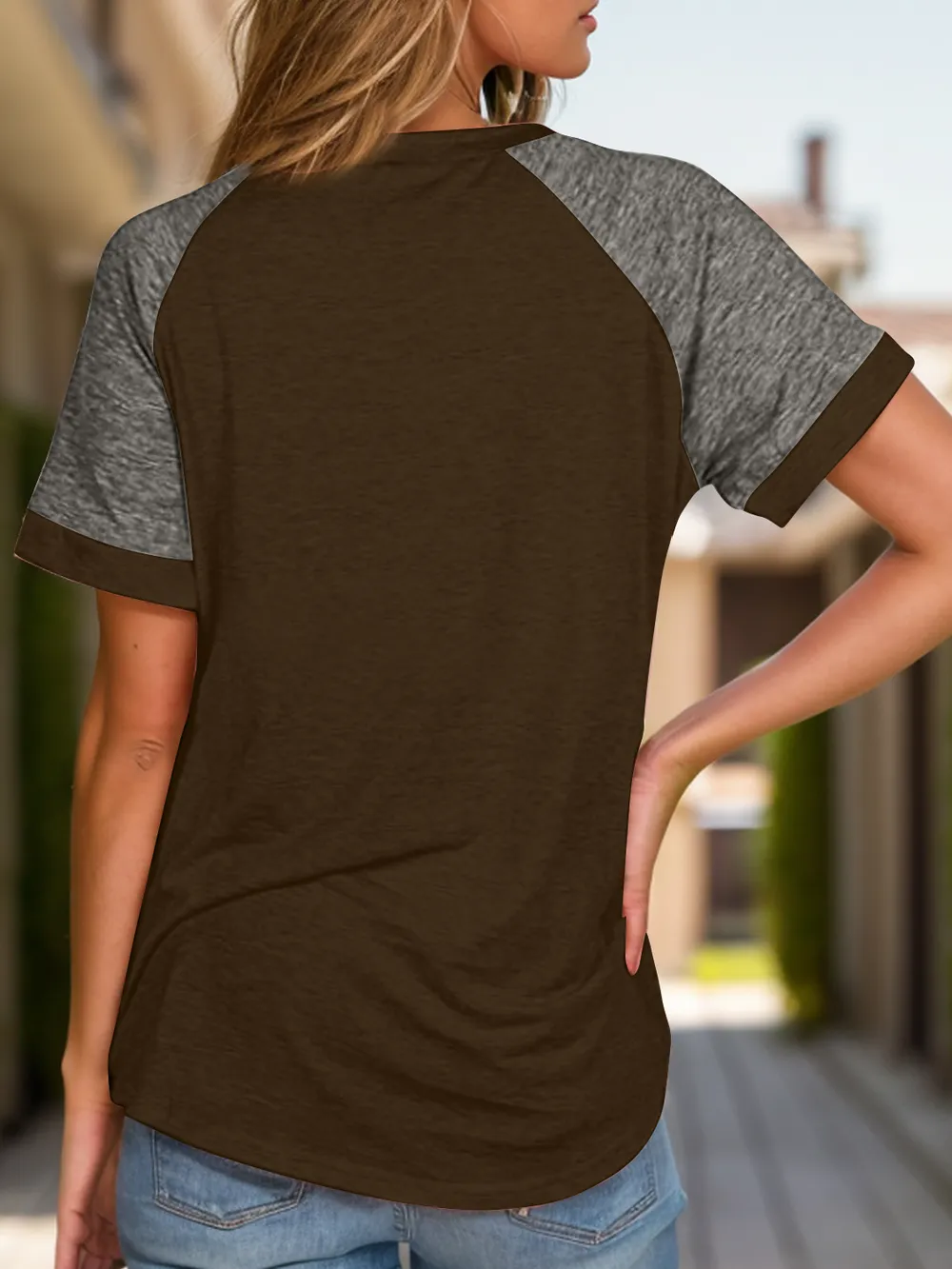 Full Size Contrast Round Neck Short Sleeve T-Shirt, image 12