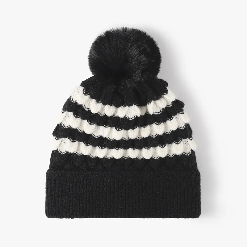 Striped Contrast Knit Hat with Pom-pom, image 4
