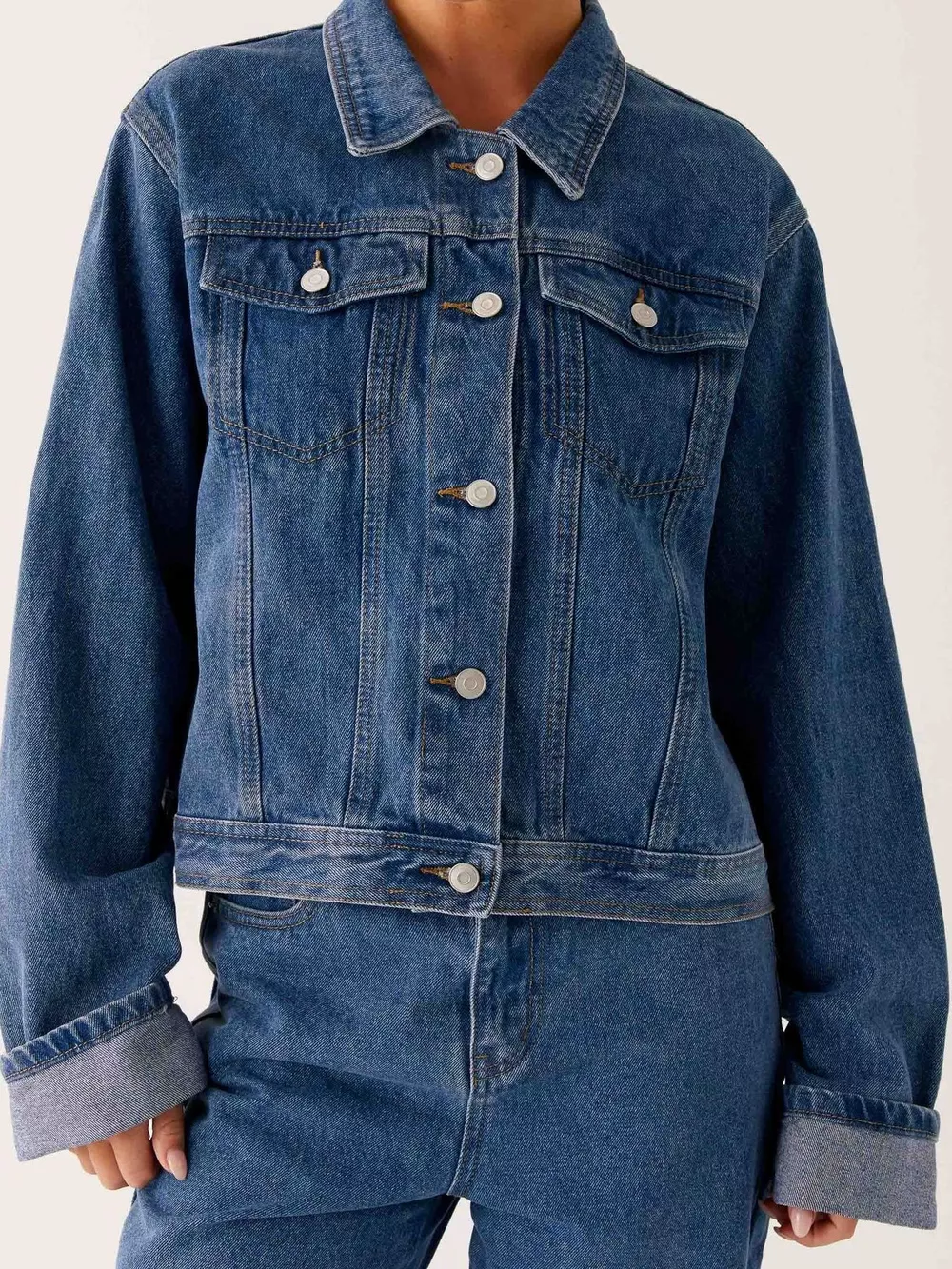 Button Down Cropped Oversized Denim Jacket, image 21
