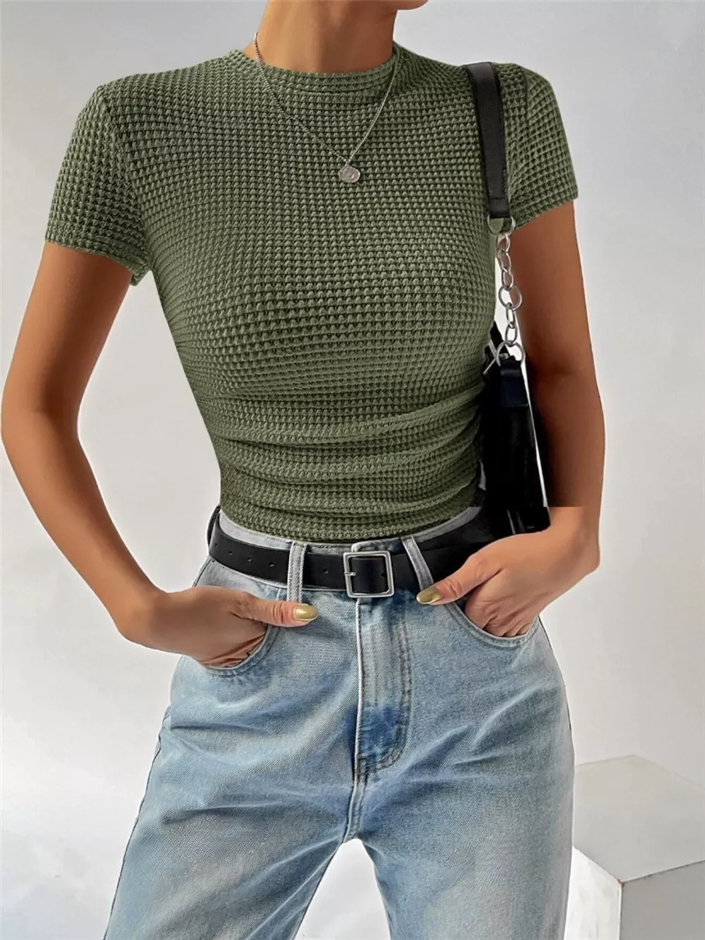 Textured Waffle Knit Slim Fit T-Shirt, image 8