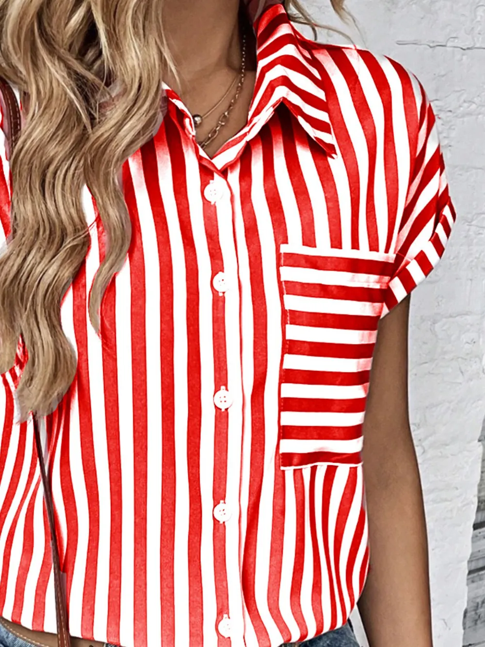 Striped Button-Up Short Sleeve Shirt with Pocket, image 6