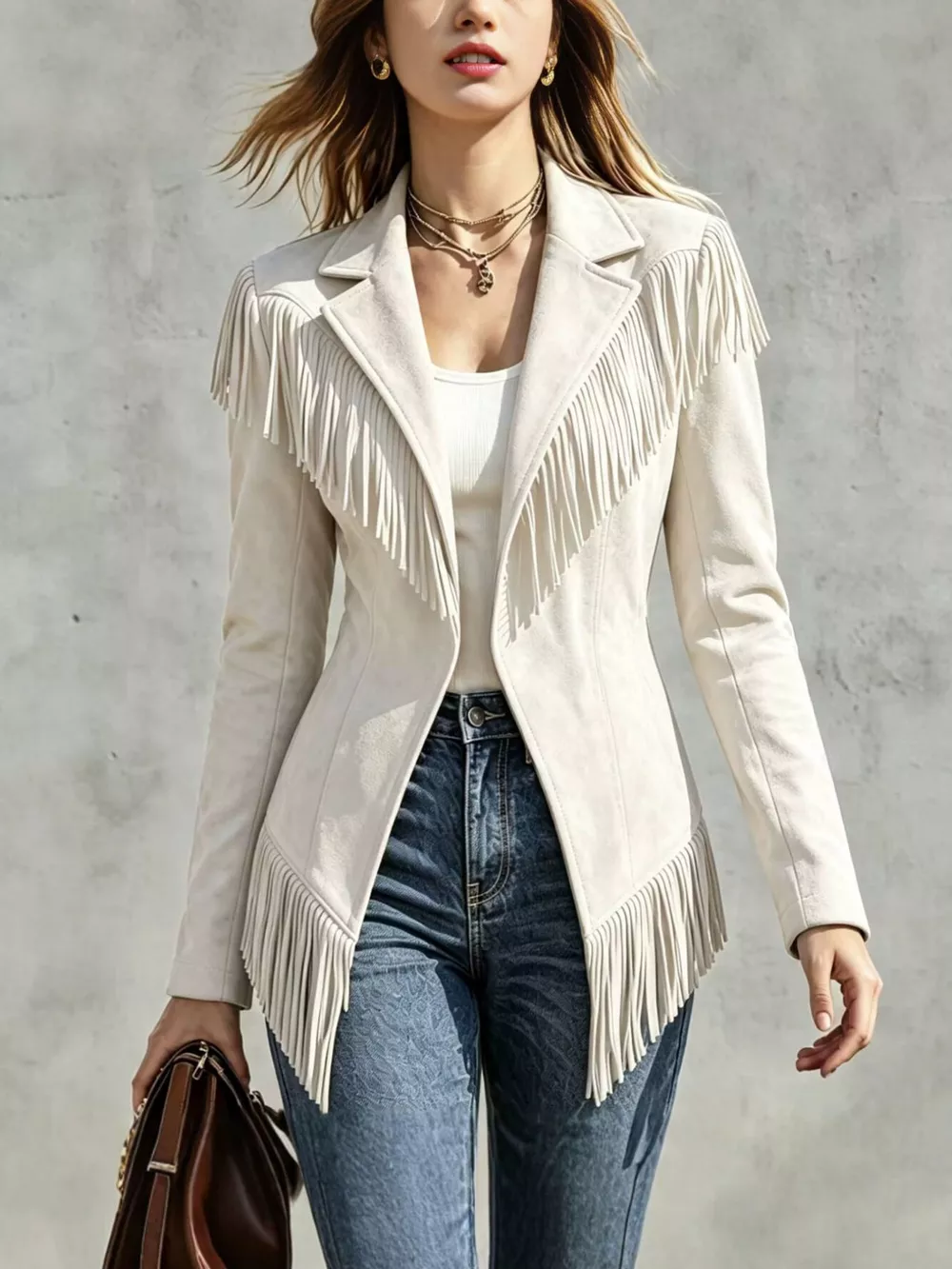 Western-Inspired Fringed Open Front Jacket, image 4