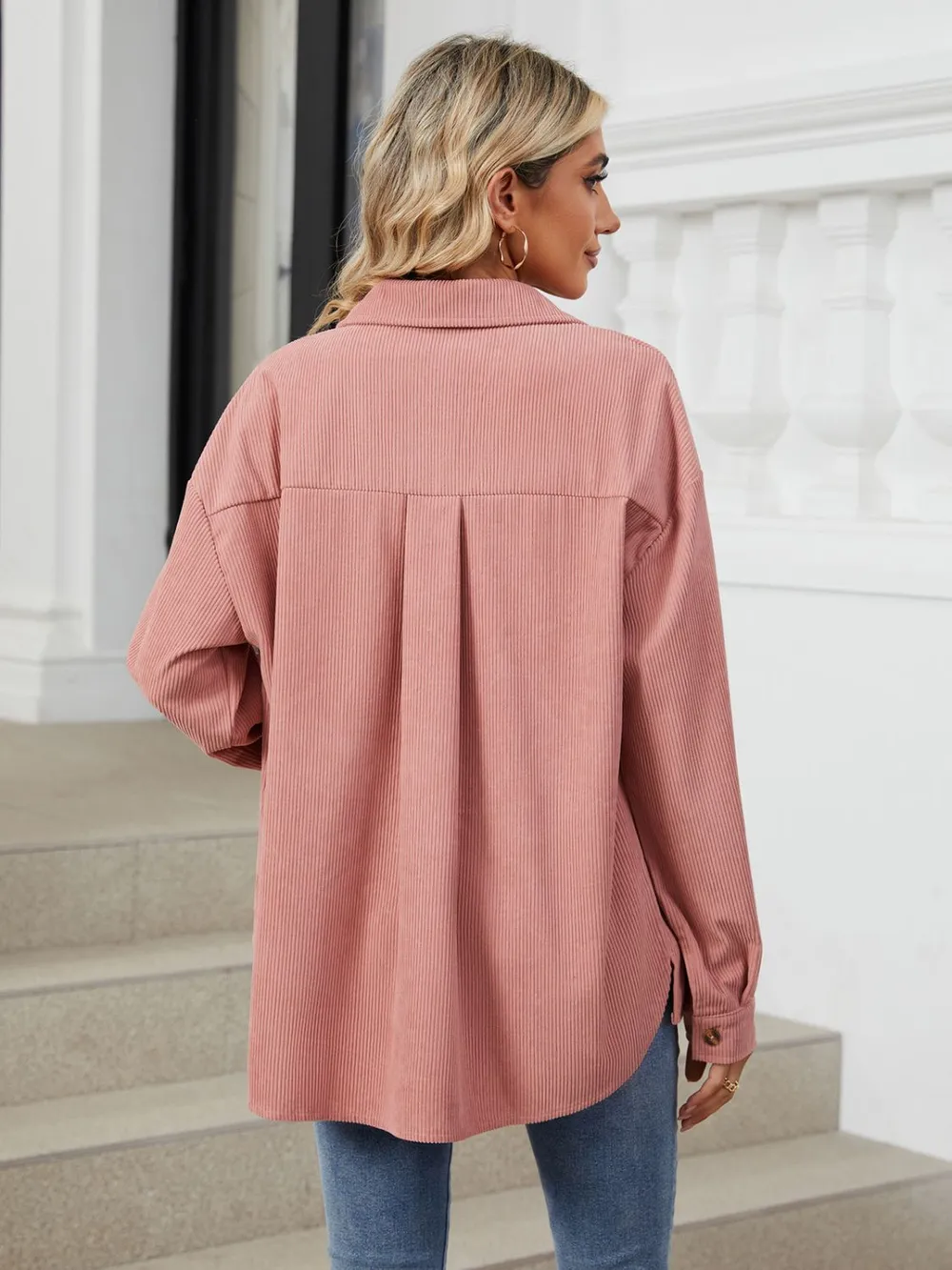 Button Up Long Sleeve Shirt with Breast Pockets, image 3
