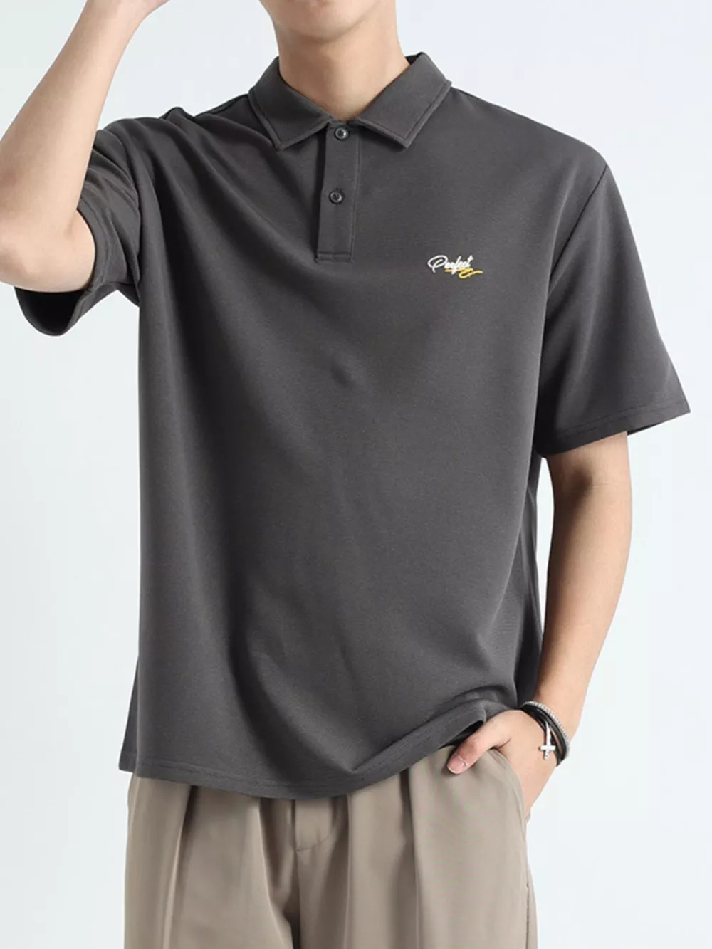 Men's Plus Size Button Detail Short Sleeve Polo, image 6