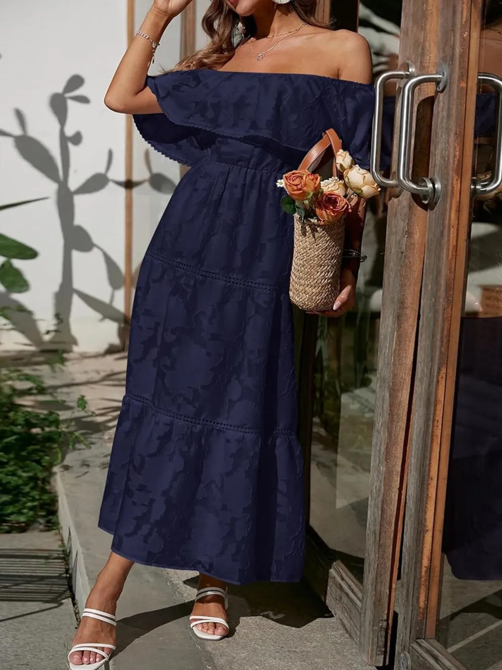 Ruched Off Shoulder Short Sleeve Midi Dress, image 14