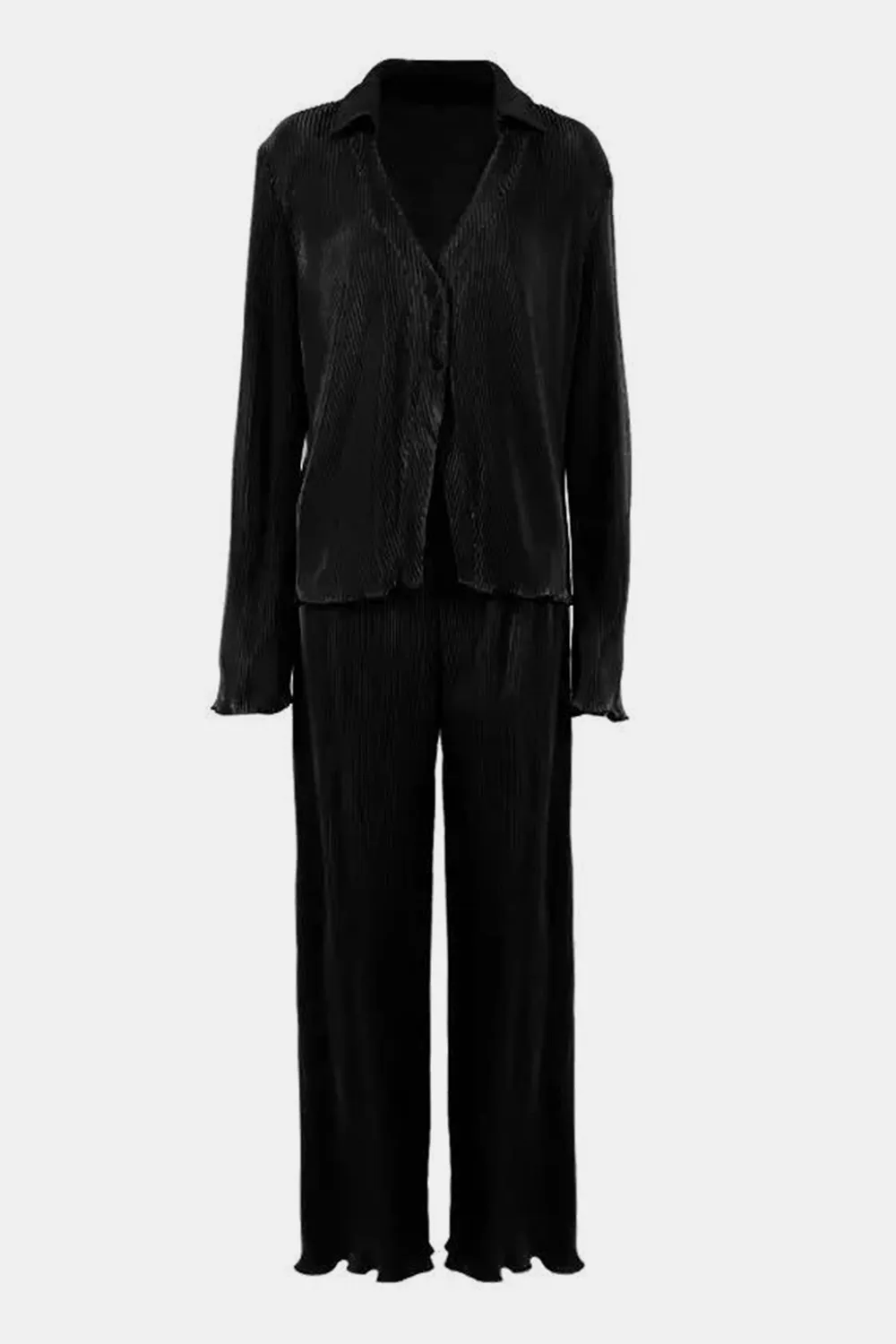 Textured Button Up Collared Neck Top and Pants Set, image 8