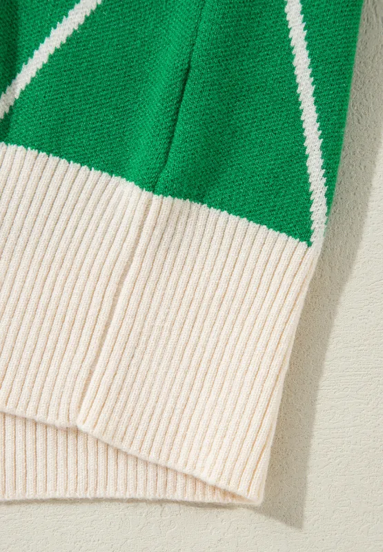 Diamond Pattern Contrast Trim Mock Neck Sweater, image 13