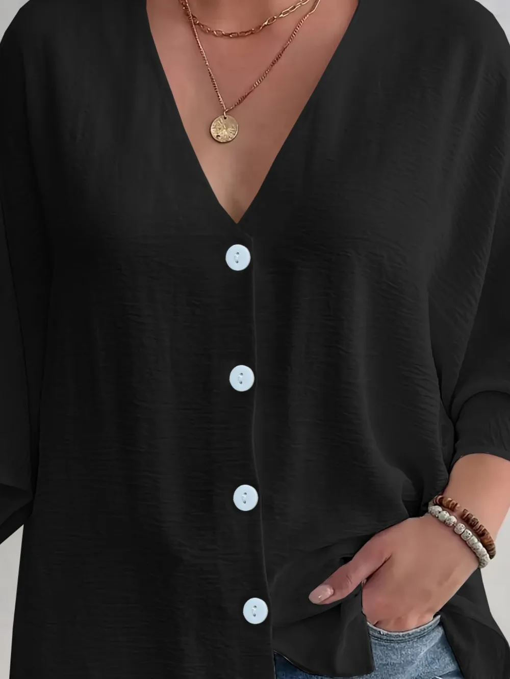Full Size V-Neck Button Down Shirt Plus Size, image 7