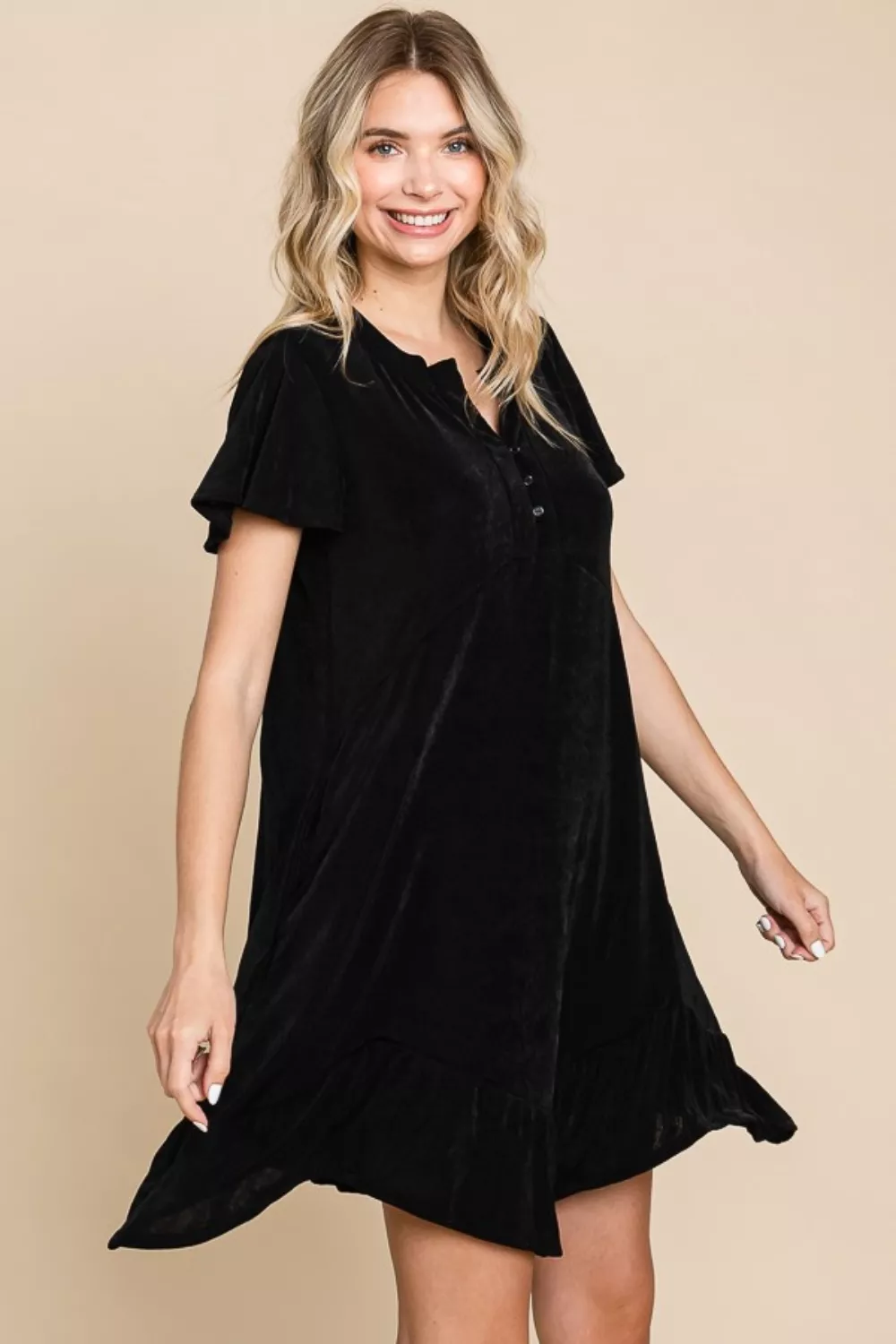 Full Size Short Sleeve Ruffled Asymmetric Hem Dress, image 4