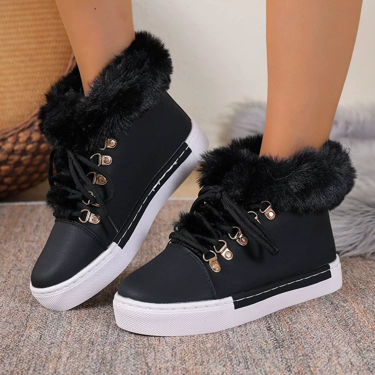Fuzzy Trim Lace-Up Ankle Boots, image 2