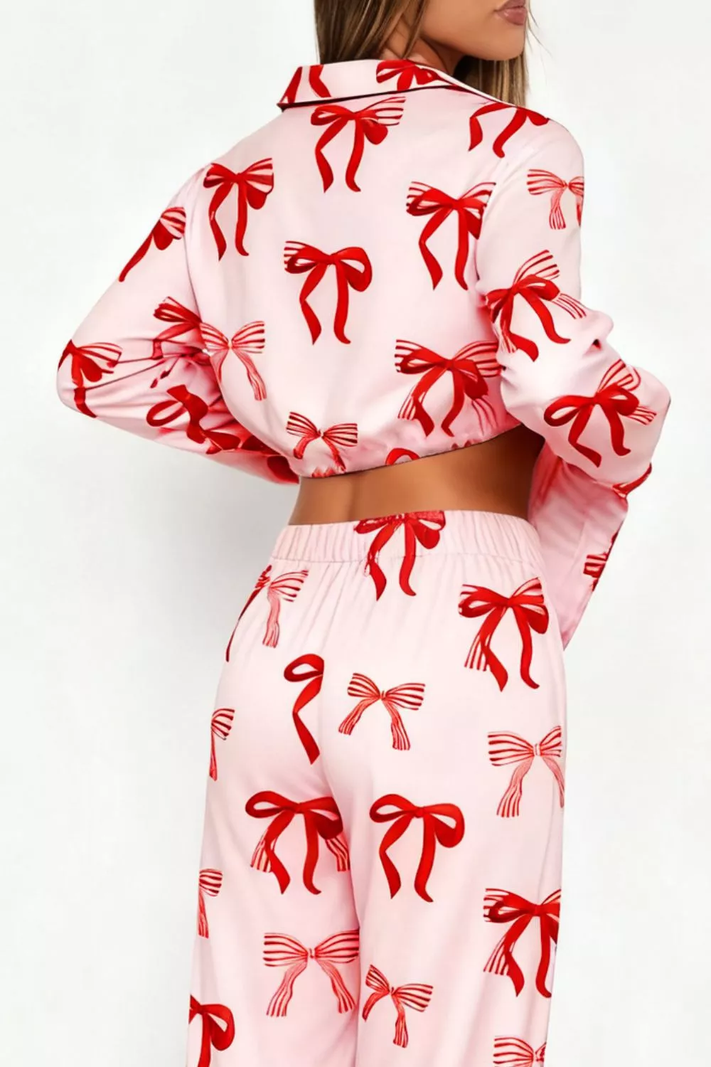 Bow Print Top and Wide Leg Pants Lounge Set, image 8