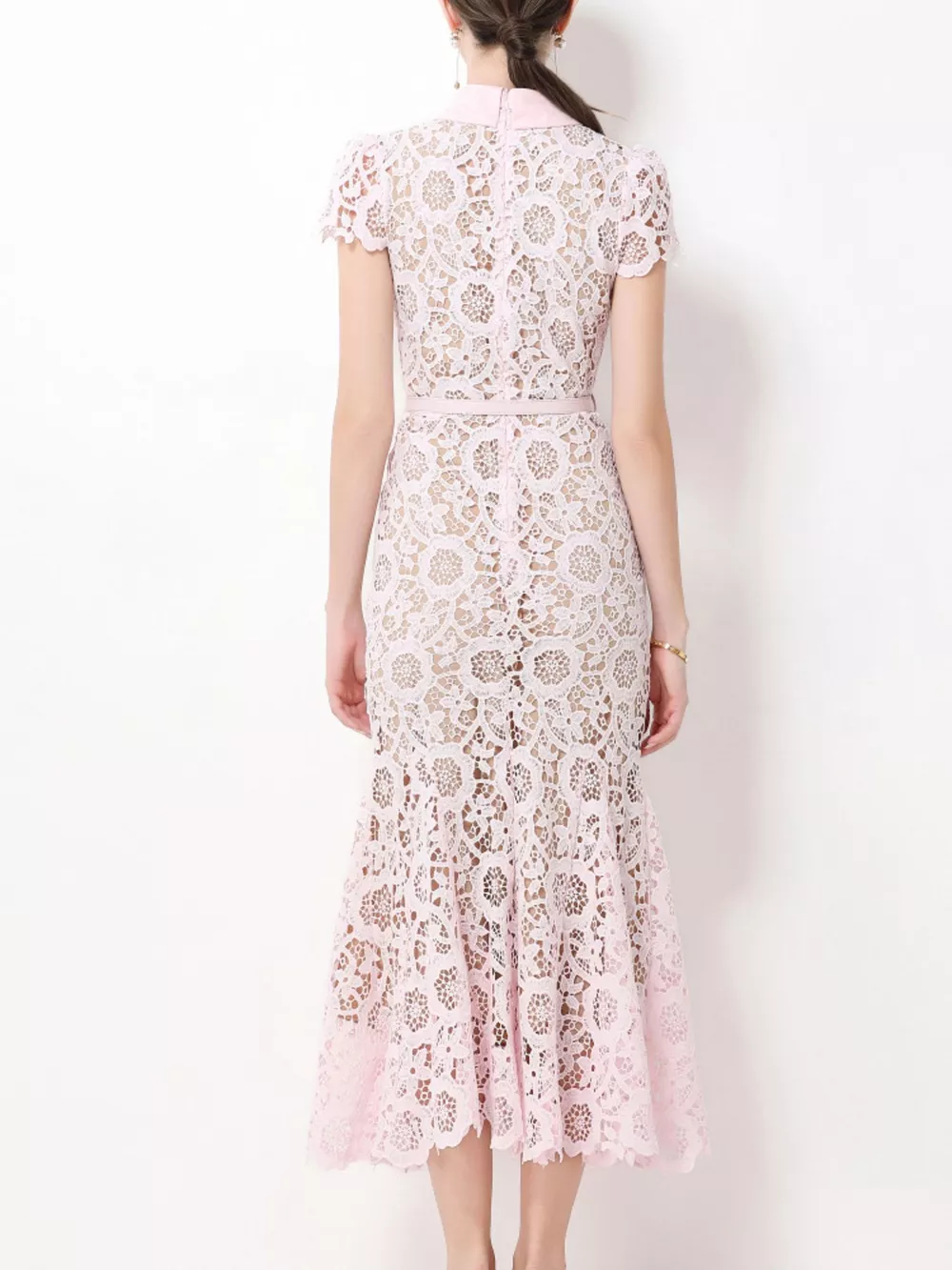 Lace Short Sleeve Midi Dress, image 10