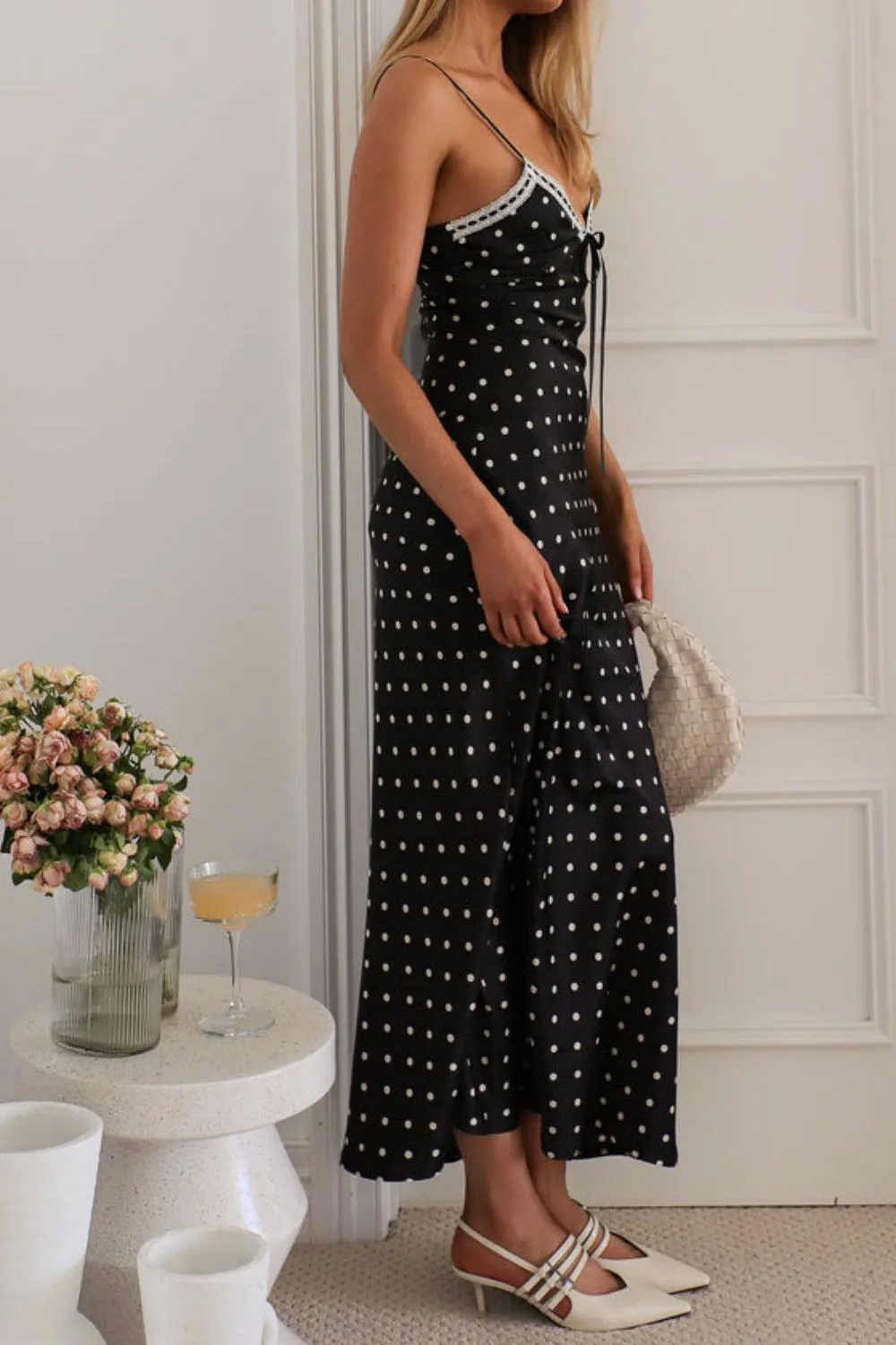 Polka Dot Square Neck Midi Cami Dress, image 3