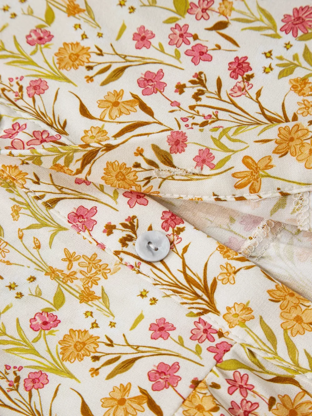 Floral Print Frilly Trim Smocked Cuff Long Sleeve Loose Shirt Dress, image 14