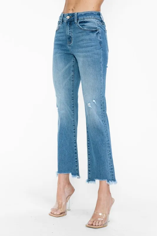 Raw Hem Distressed Mid Rise Crop Jeans, image 9