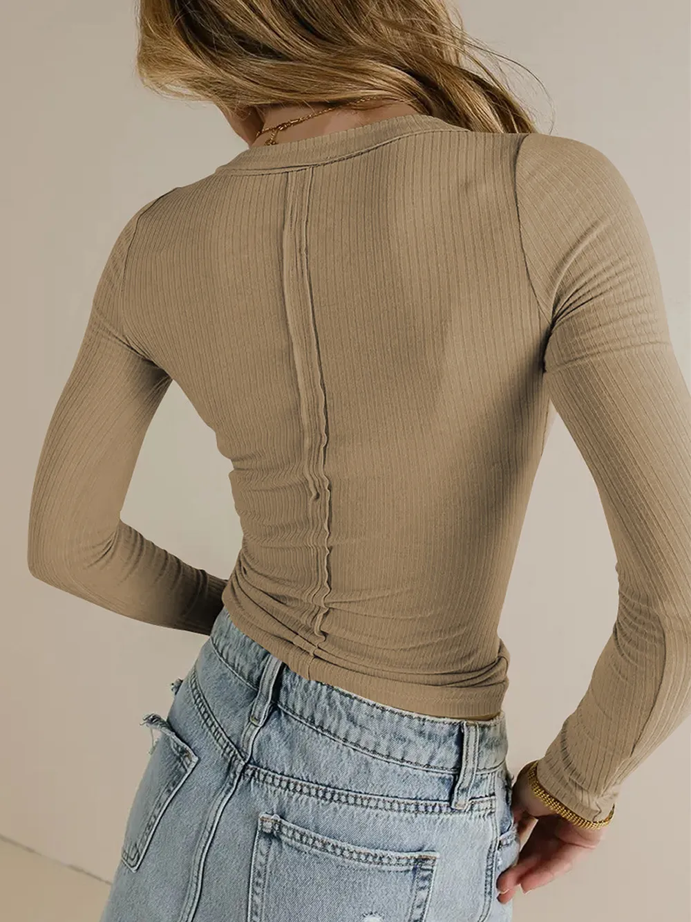 V-Neck Long Sleeve T-Shirt, image 3