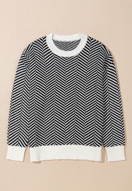 Striped Round Neck Long Sleeve Sweater, image 20