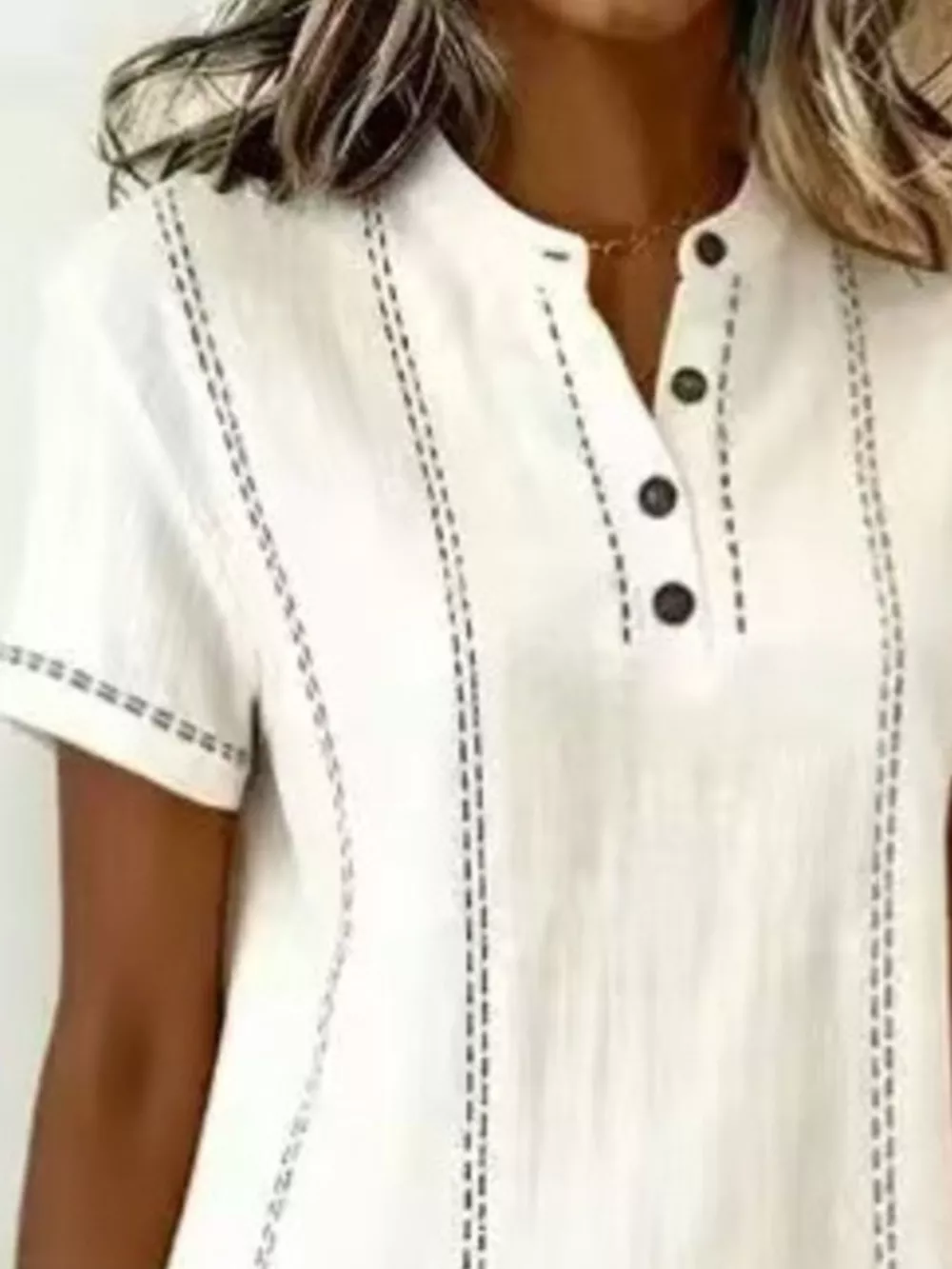 Full Size Button Detail Short Sleeve Shift Dress Plus Size, image 3