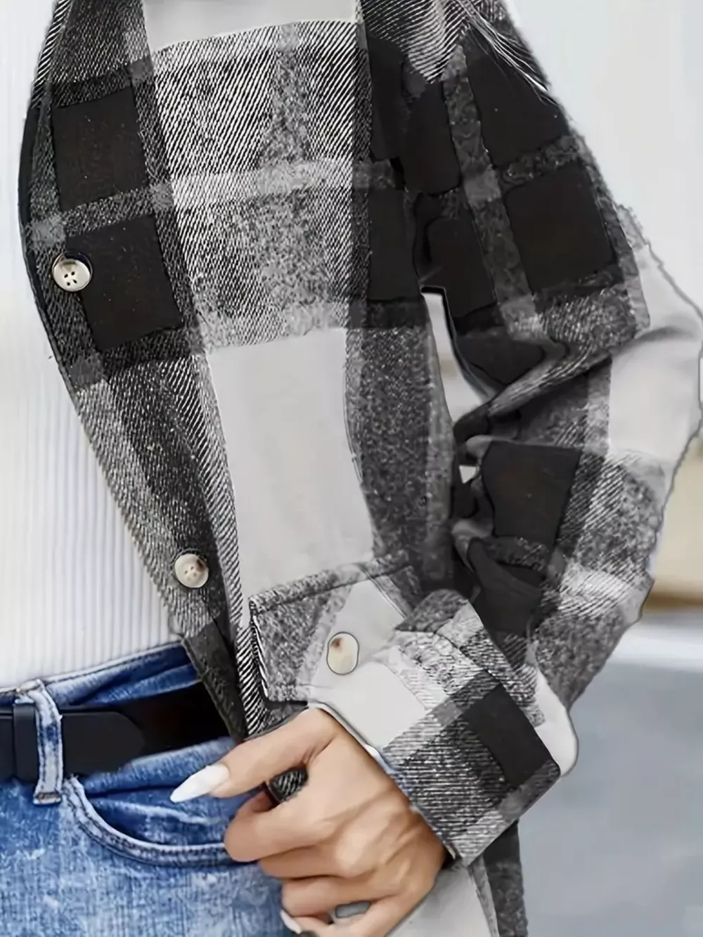 Plaid Button-Up Long Sleeve Shacket, image 14