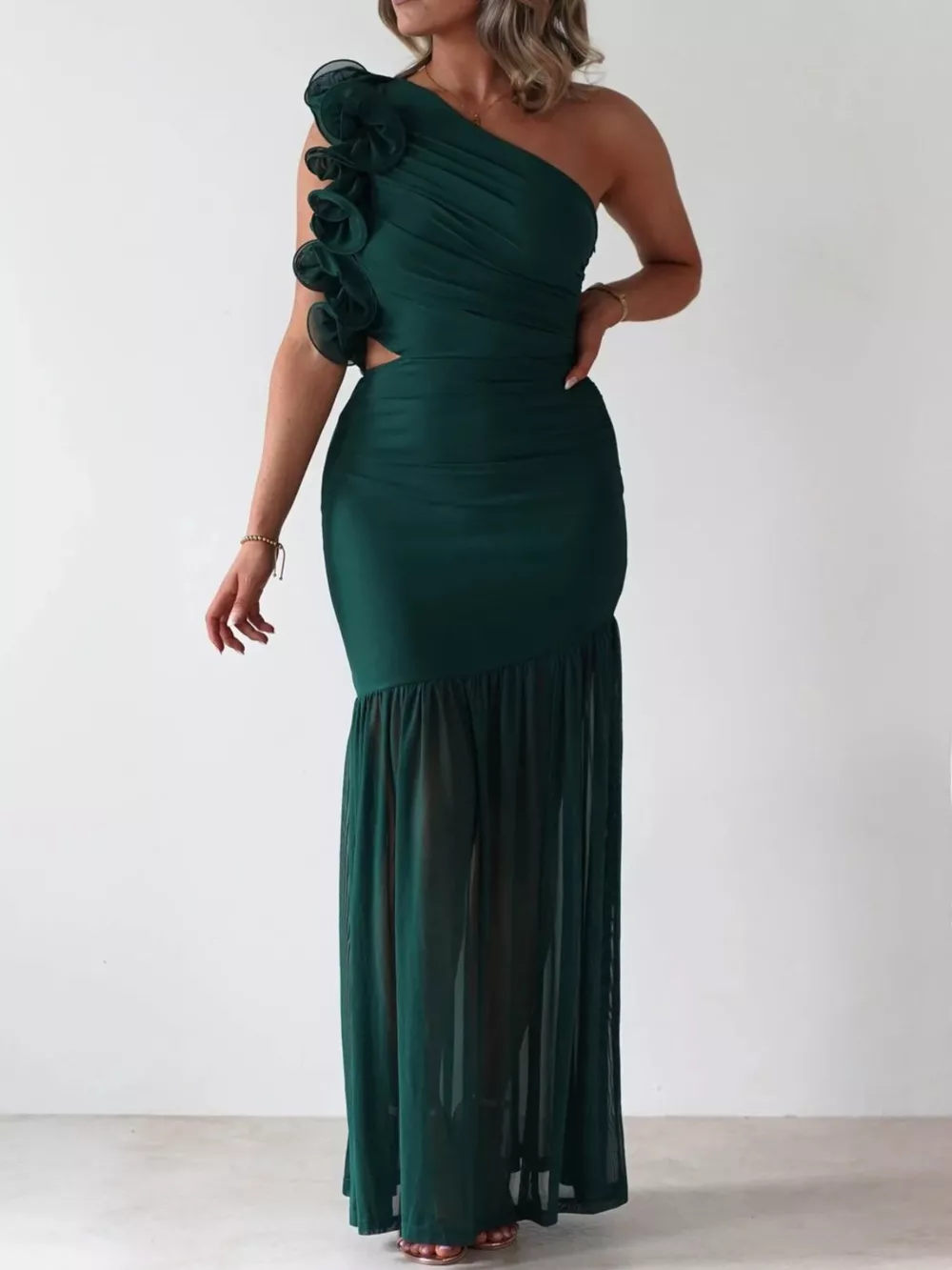 One-Shoulder Ruffle Trim Maxi Dress, image 13