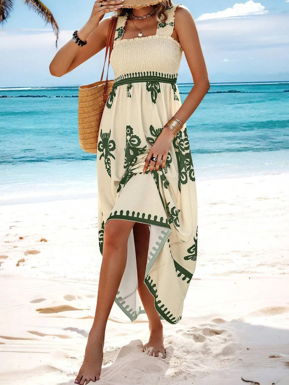 Smocked Printed Wide Strap Maxi Dress, image 31