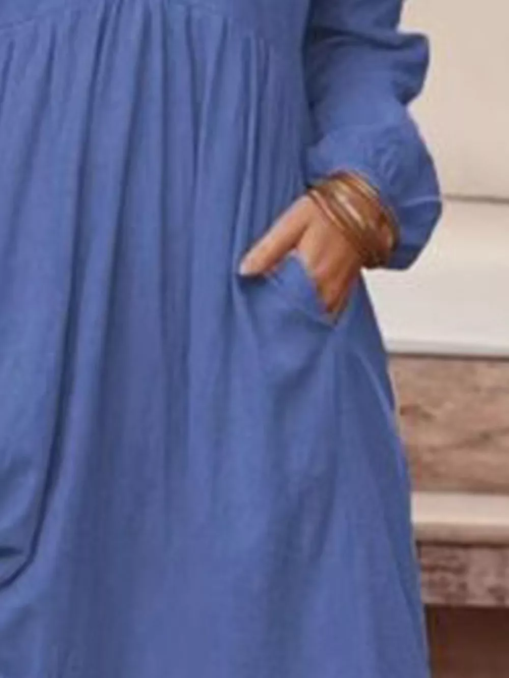 Full Size V-Neck Long Sleeve Tiered Maxi Dress with Pockets Plus Size, image 3