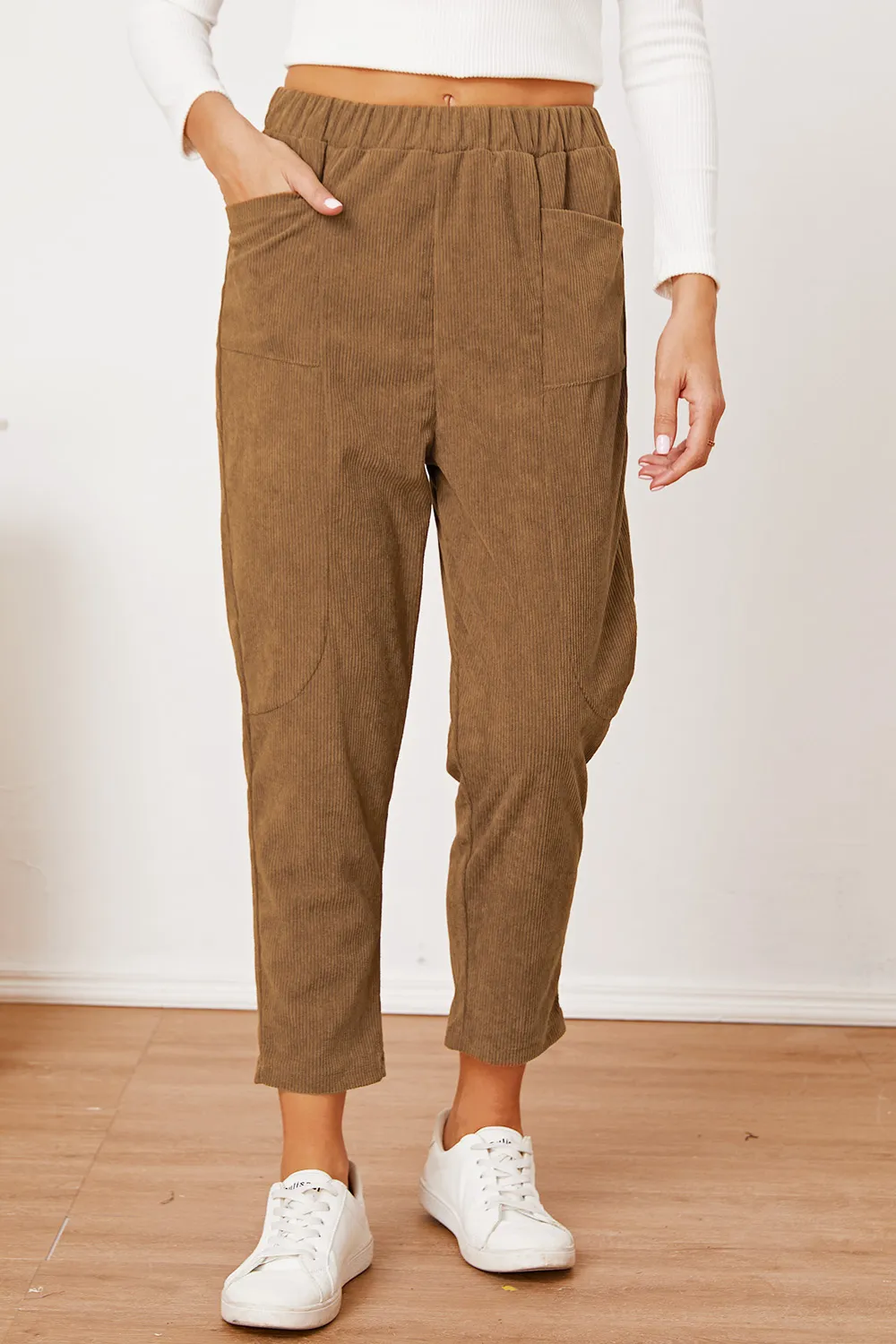 Pocketed Elastic Waist Pants, image 2
