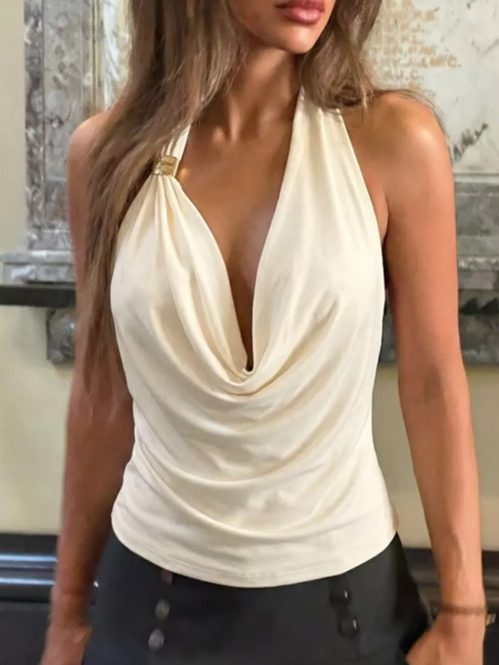 Halter Neck Ruched Tank, image 3