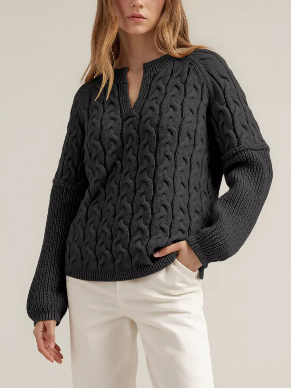 Cable-Knit Dropped Shoulder Sweater, image 7