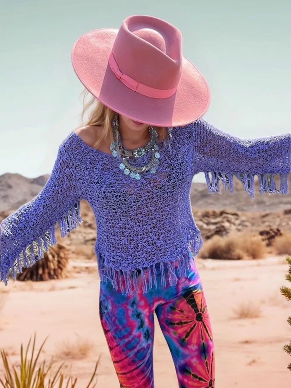 Tassel Boat Neck Knit Cover Up