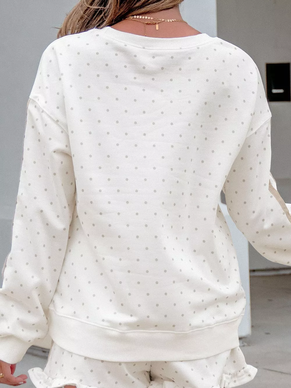 Polka Dot Long Sleeve Sweatshirt and Shorts Set, image 5