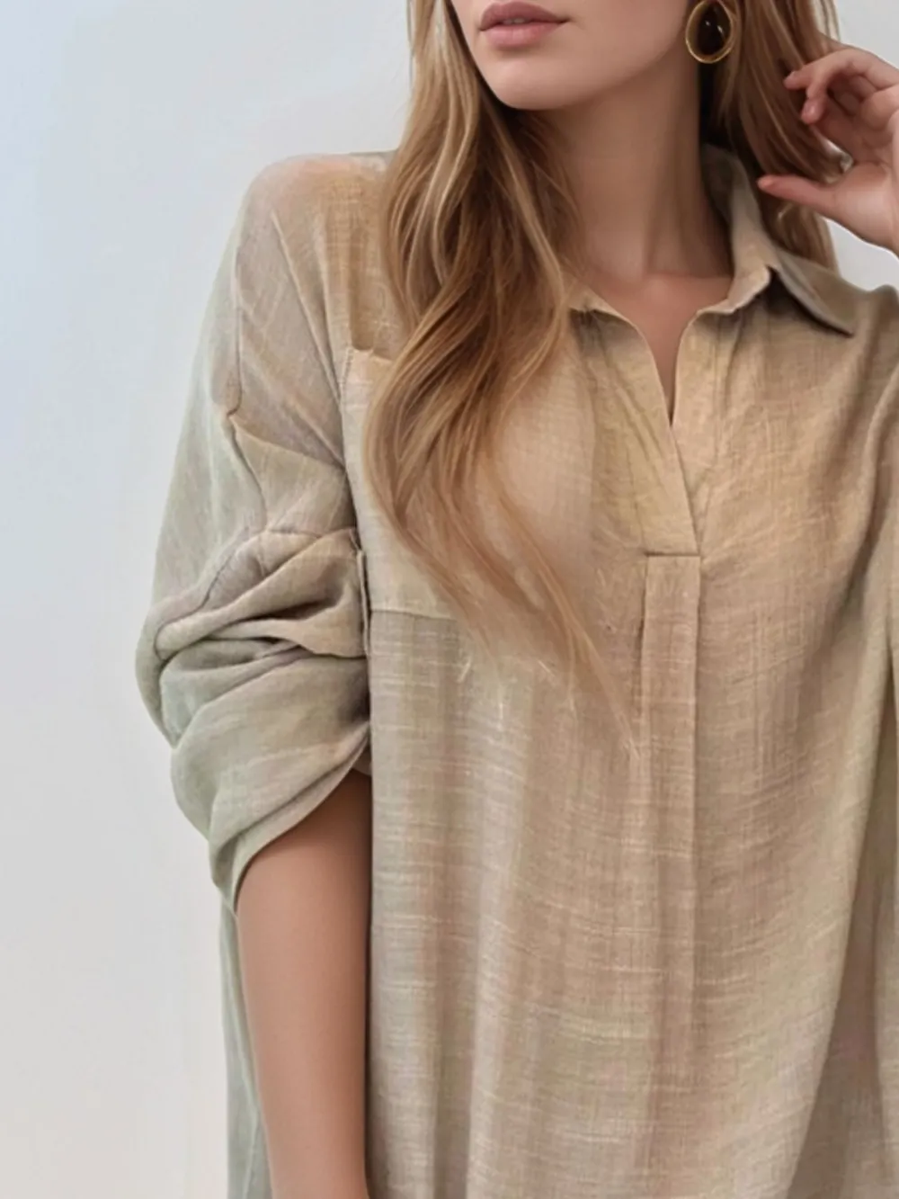 Full Size Side Slit Roll-Tab Sleeve Mini Shirt Dress Plus Size, image 12