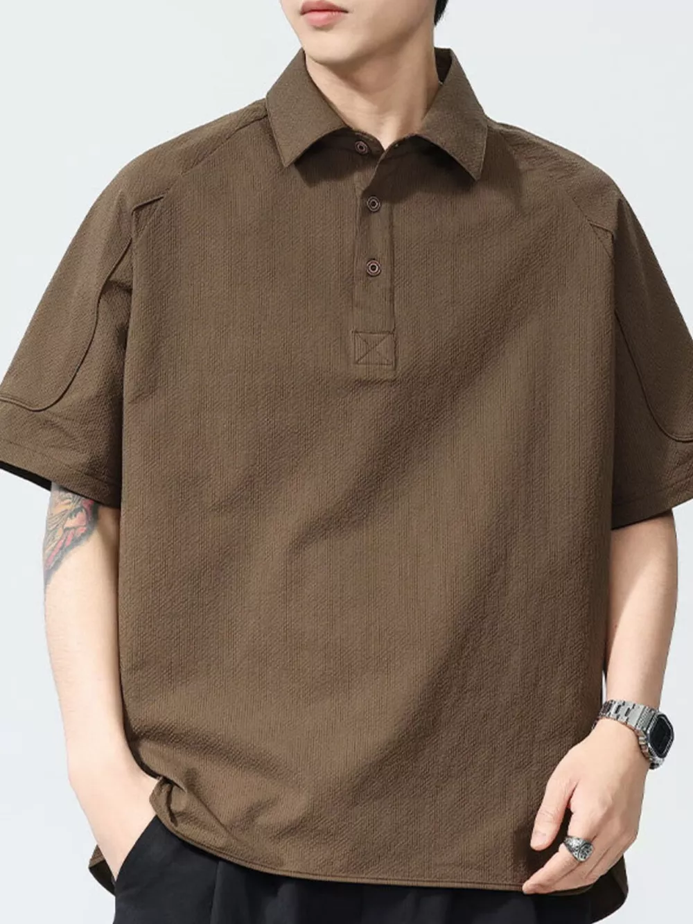 Men's Plus Size Textured Short Sleeve Polo