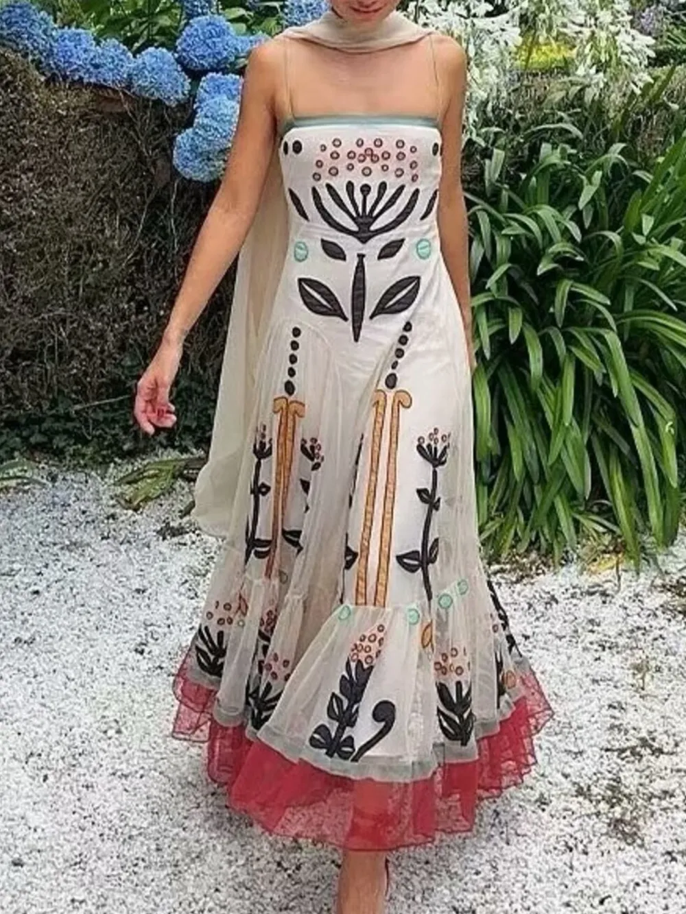 Ruffled Hem Square Neck Maxi Dress, image 2