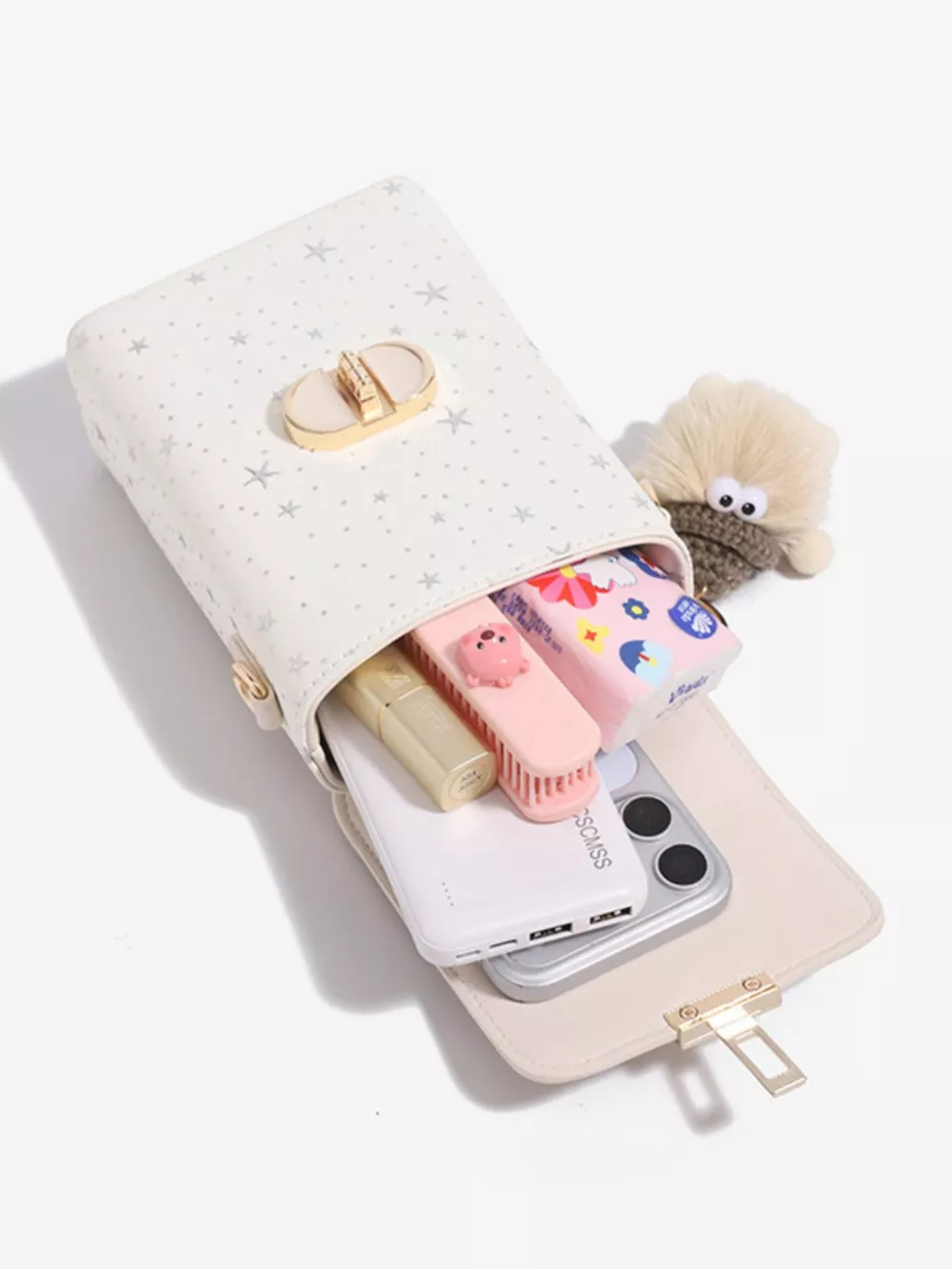 Star-Patterned Mini Crossbody Bag with Plush Charm, image 11