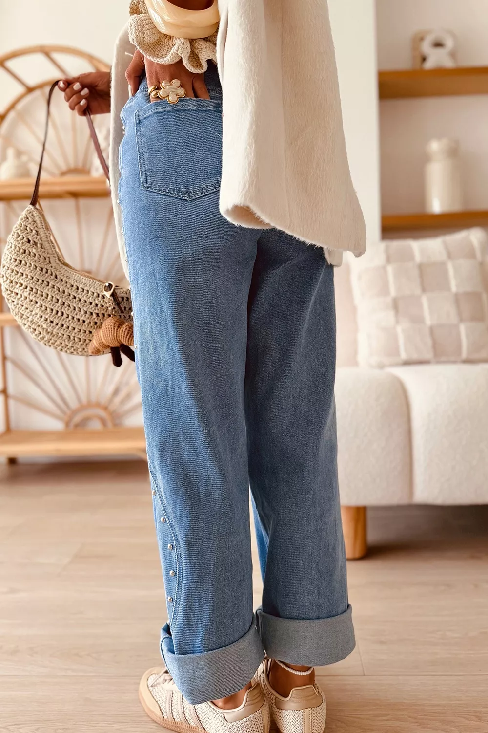 Side Seam Rivet Detail Ankle Length Casual Jeans, image 5