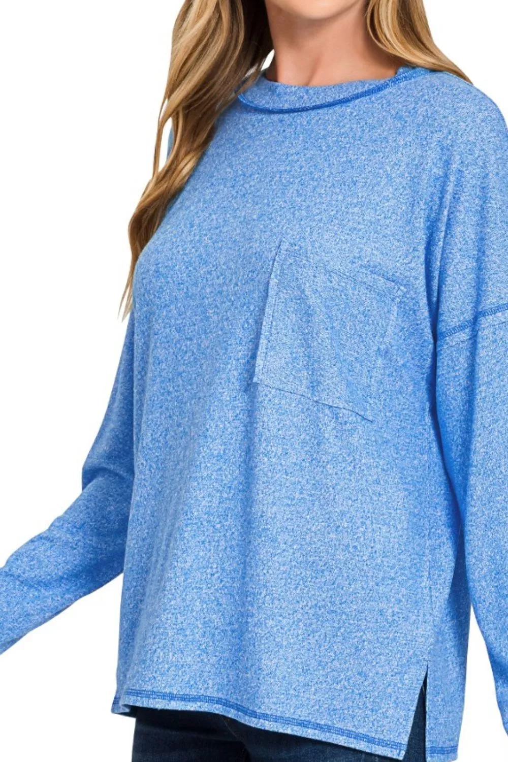Soft Melange Hacci Round-Neck Long Sleeve T-Shirt, image 3