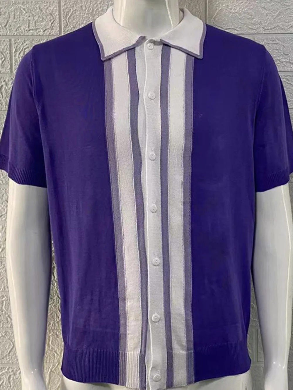 Men's Collared Neck Striped Contrast Knit Polo, image 3