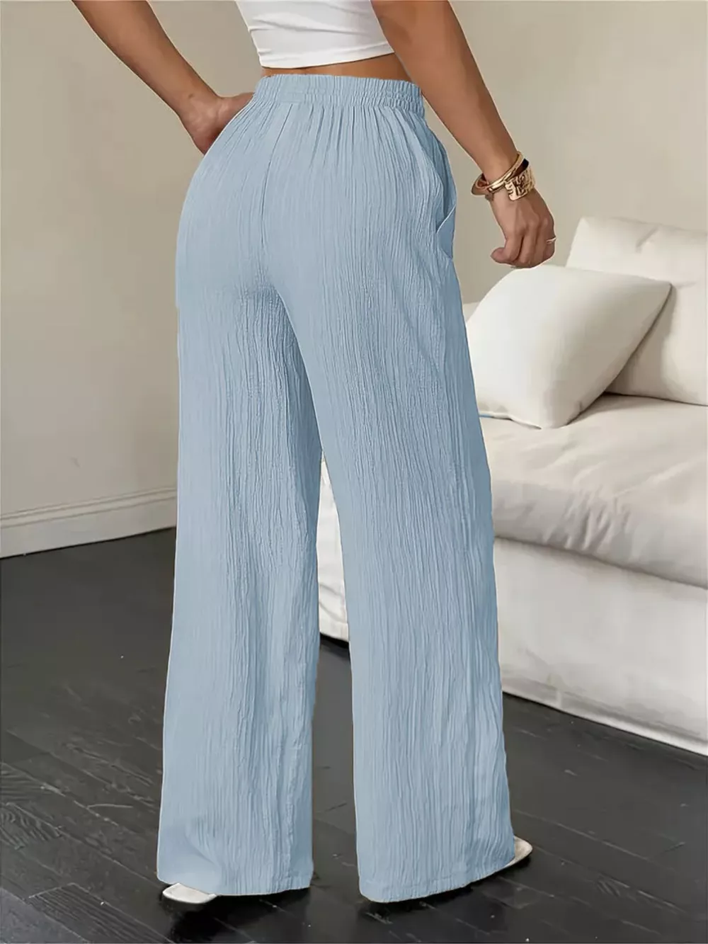 Wide Leg Pants with Drawstring, image 2