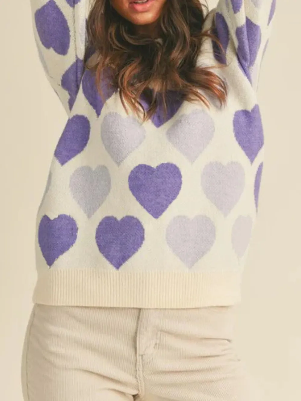 Heart Ribbed Hem Long Sleeve Sweater, image 13