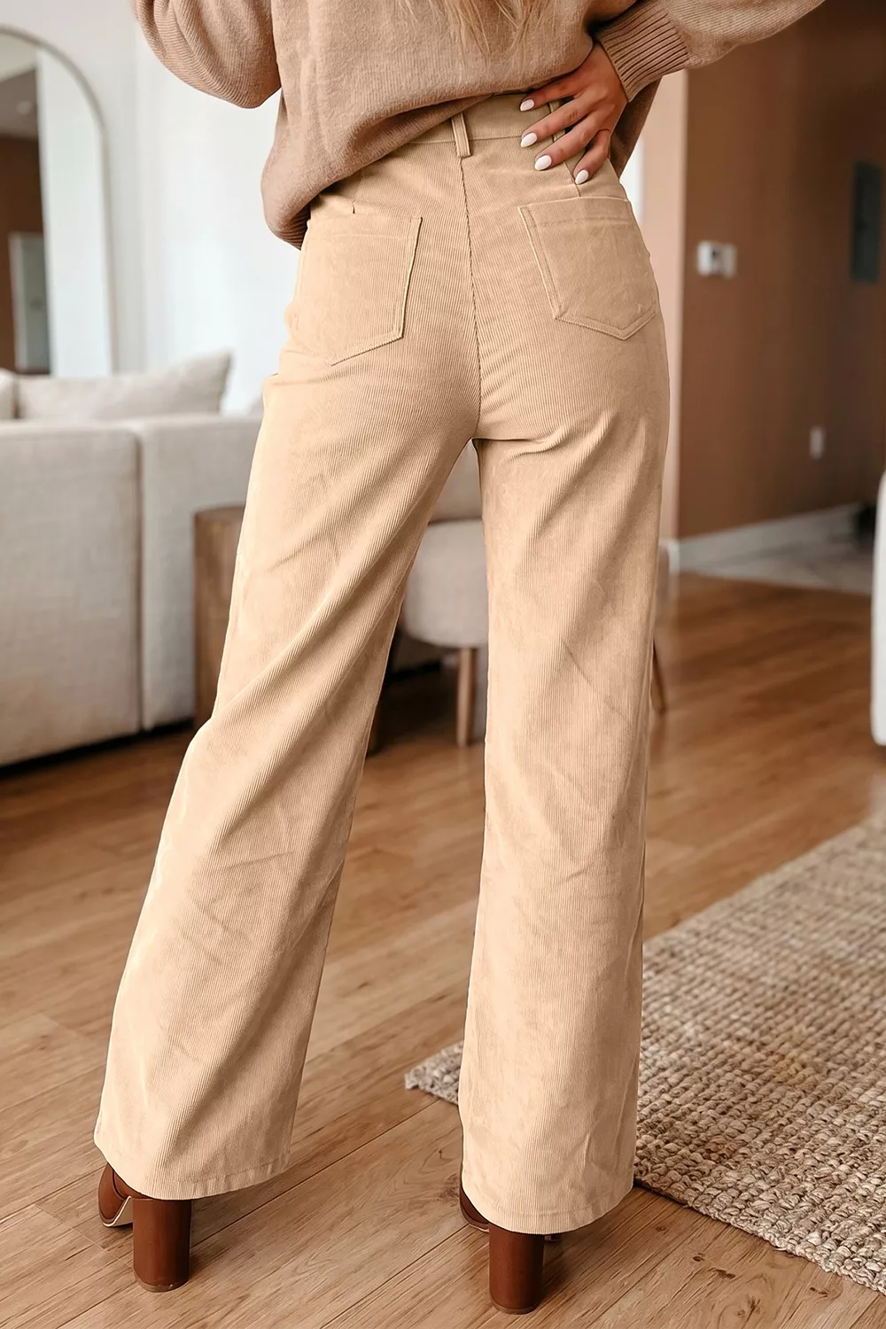 Corduroy Side Panel Colorblock Straight Leg Pants, image 4