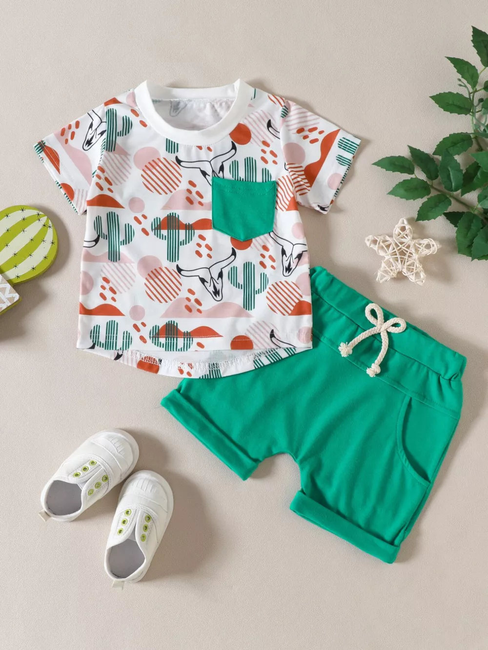 Children's Cactus Cowboy Print Pocket Tee & Shorts Set
