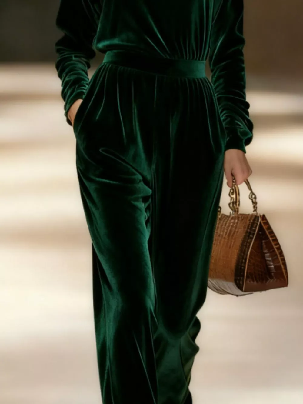 Full Size Velvet Turtleneck Long Sleeve Top and Wide-Leg Pants Set Plus Size, image 6