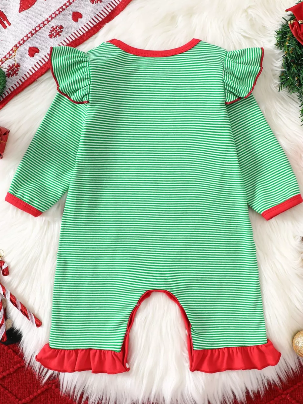 Children's Christmas-Themed Striped Snapped Legs Jumpsuit, image 15