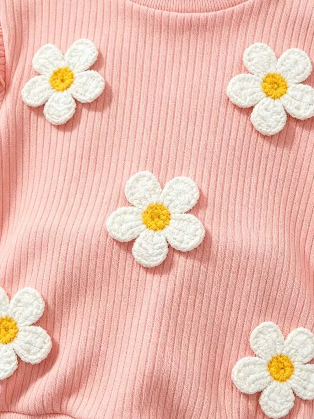 Children's Daisy Ruffled Ribbed Top and Flare Pants Set, image 4