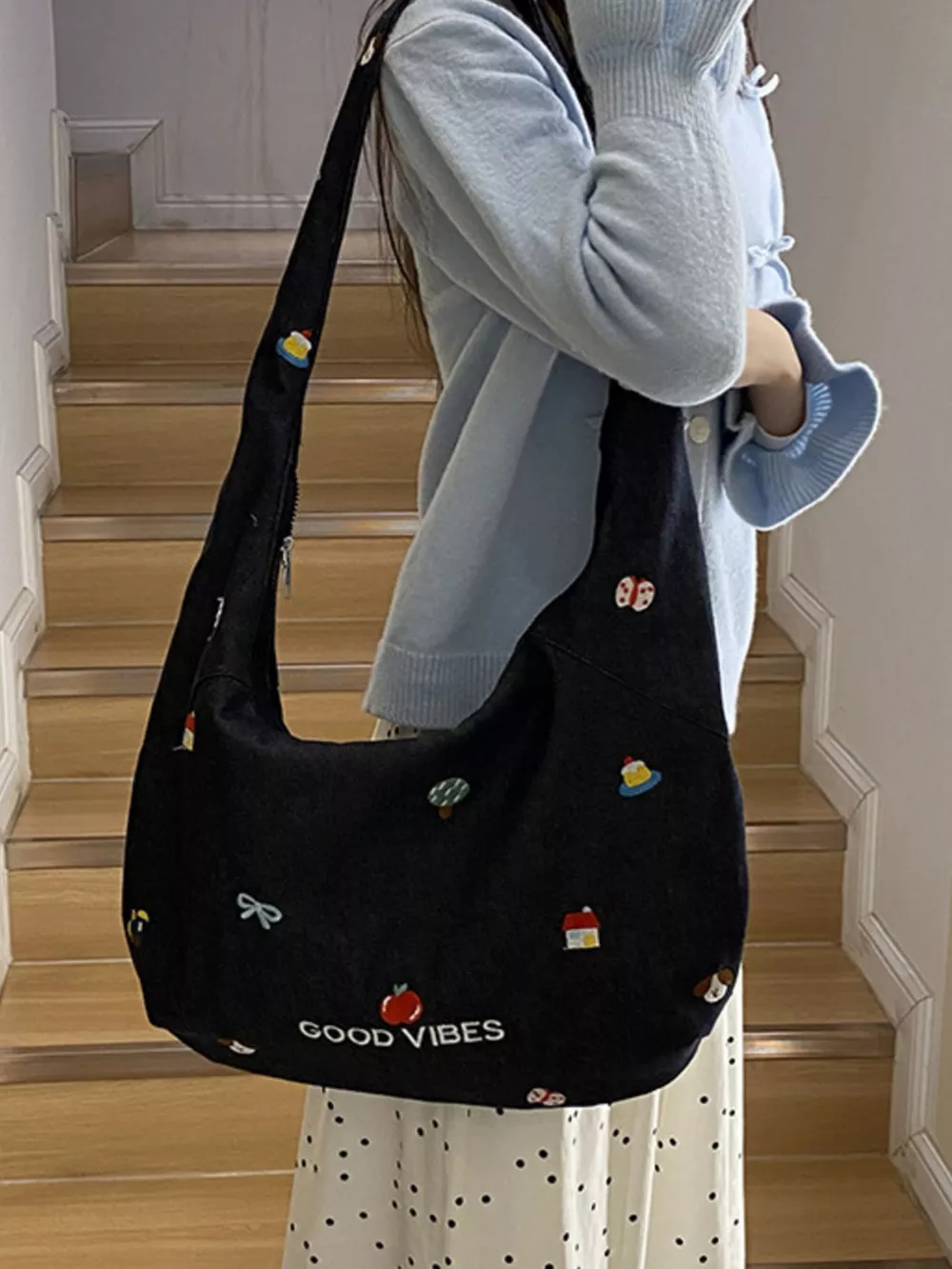 Embroidered Denim Crossbody Bag, image 8