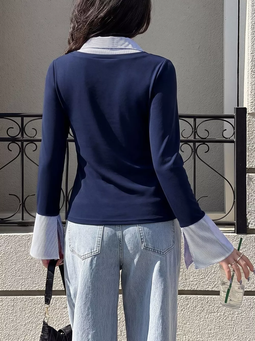 Contrast Collar Long Sleeve Top, image 5