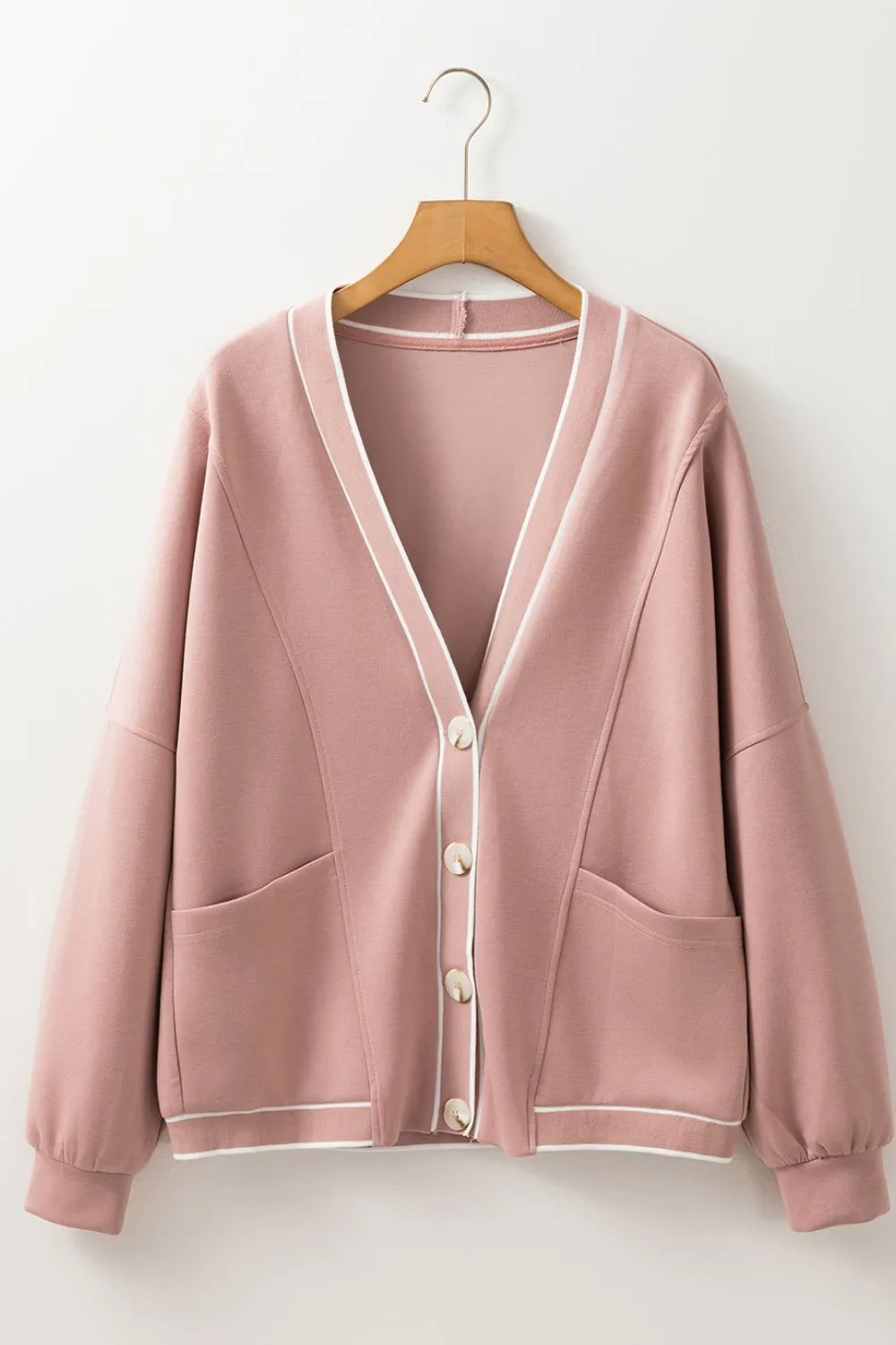 Contrast Trim V Neck Button Up Cardigan, image 15
