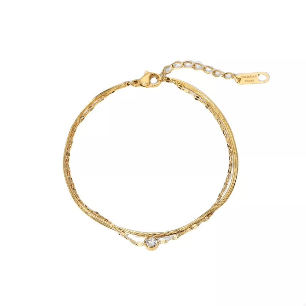18K Gold-Plated Zircon Double Layered Bracelet, image 10