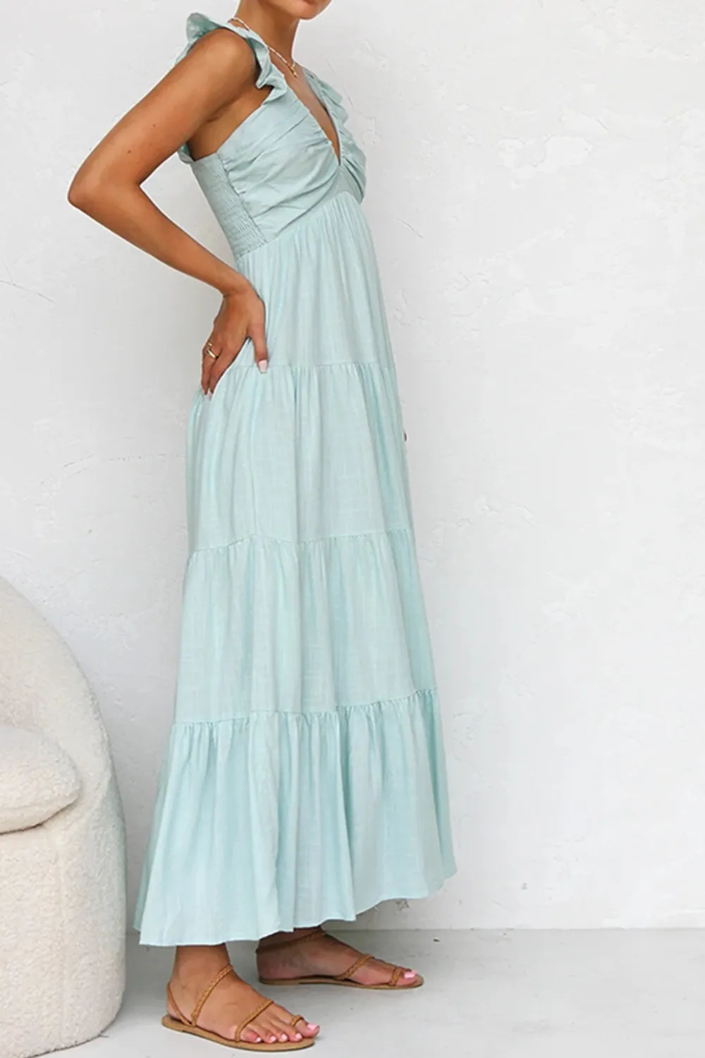 Ruffled V-Neck Tiered Dress, image 13